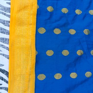 blue colour gold shining saree