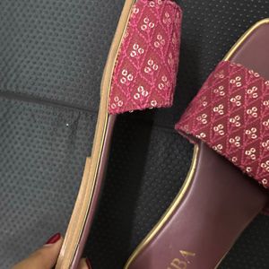 Biba (New) Maroon Embellished Open Toe Flats