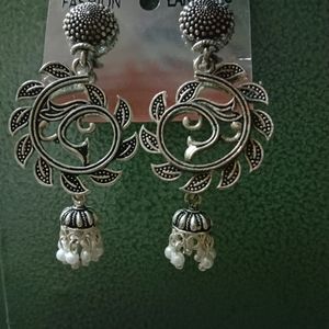 Oxidised Silver Drop Earrings For Women