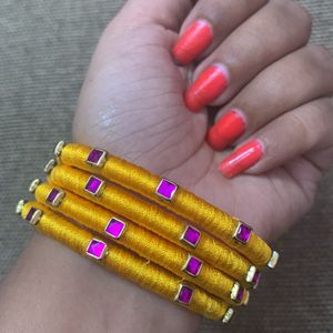 🎀Yellow Silk Thread Bangles 🎀