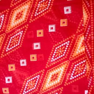 Chunri Print Red Cooton Sari(Piku Fall Done)