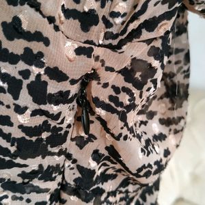 Zara Sweetheart Animal Print Sheer Sleeves Dress