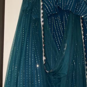 Teal Blue Lehenga With Beautiful Lace Work