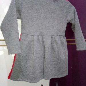 1-2 Yr Grey&Red Colour Woolen Frockset.