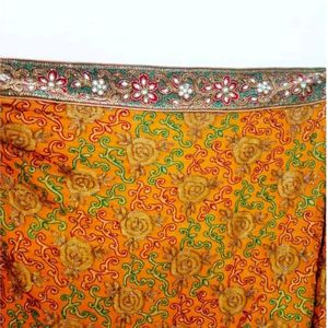 Mustard Banarasi Fabric Embroidery Work Saree