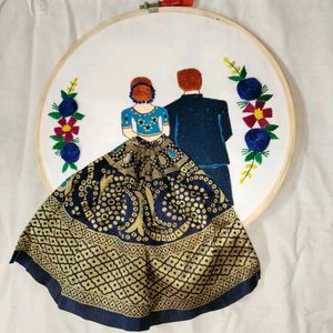 Couple Hand Embroidered Wooden Hoop