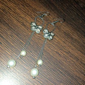 Silver White Stone Earrings