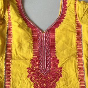 Yellow Cotton Based Kurti