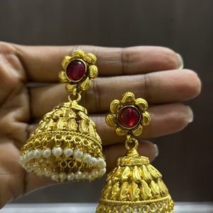 Stunning Golden Jhumkas with Intricate Detailing