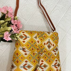 Ethnic print fabric bag- Yellow