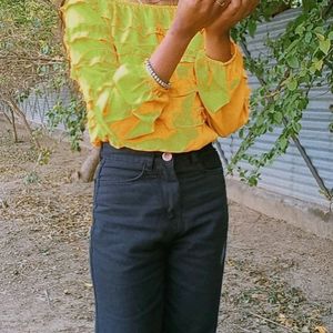 Yellow Ruffled Crop Top For Woman's