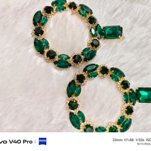 Long Emerald Green Diamond Earrings