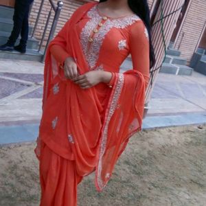 Orange Punjabi Suit In Pure Georgette