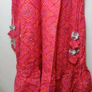 Bhandhini Print Red Anarkali Type Kurta