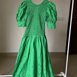 Green Broderie Anglaise Midi Dress