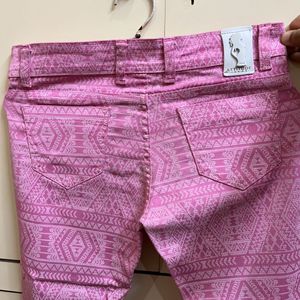 Abstract Printed Pink Cotton Jeans