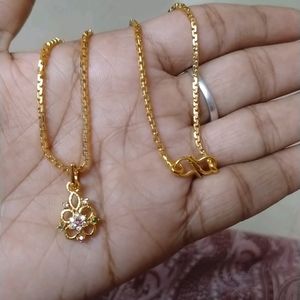 Cz Stone Pendent With Gold Plated Chain