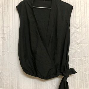 Black Wrap V Neck Sleeveless Top