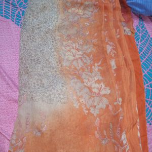 Pure Chiffon Orange And Beige Printed Saree