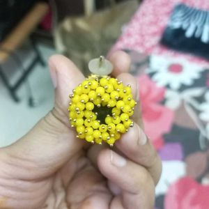 Golden And Yellow Beaded Peacock Jhumki Earring