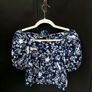 Blue Puff Sleeves Crop Top