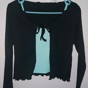 Set Of Tie up Cardigan & cyan top