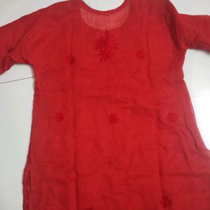 New Red Chikankari Kurta.