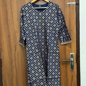 Party Wear Navy Blue Straight Kurta