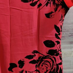 Red And Black Flower Print Kurta