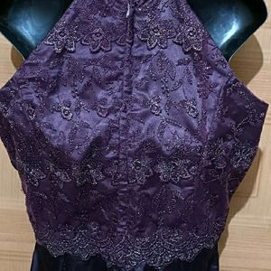 Purple Alter Neck Lace Party Wear Dress.