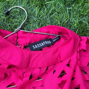 Sassafaras Bright Pink Laser Cut Trendy Top