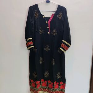 Black Embroidered Kurti with Floral Border