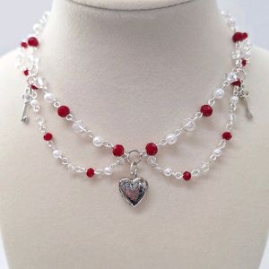 Handmade Red Pinterest Style Necklace Coquette Y2k