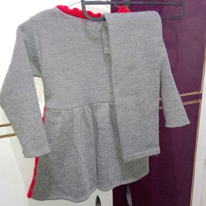 1-2 Yr Grey&Red Colour Woolen Frockset.