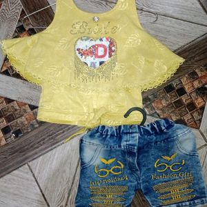 (1.5 Yr-2.5yr)Yellow Top With denim Shorts