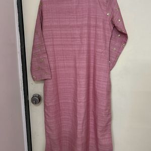 Pink Embroidered Art Silk Kurta