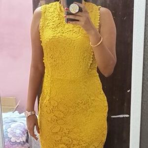 Mustard Lace Sleeveless Dress