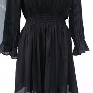 Black Pleaded Flared Mini Dress