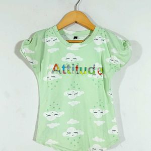 Green Printed Top For Girl's