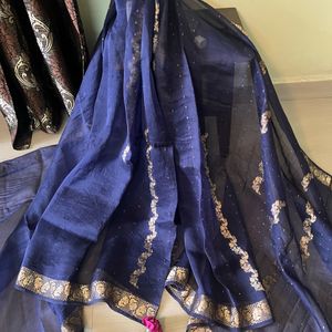 Blue Organza Silk  Saree Vth Blouse