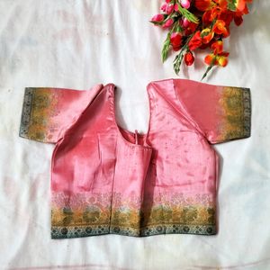 Baby Pink Organza Multi Print Chanderi Saree