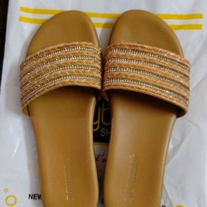 Mustard Fancy Slippers With Glitter Design