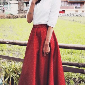 Maroon Ethnic Skirt With Latkan