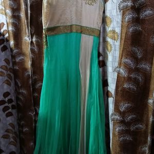 Light Green & Cream Net Ethnic Gown