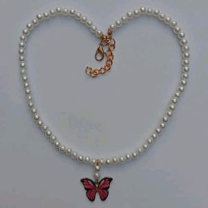 Butterfly necklace pink & yellow chimes..⊰⁠⊹ฺ