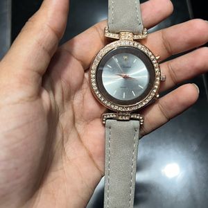 Women Stoned Pastel Green Strapped Elegant Watch F