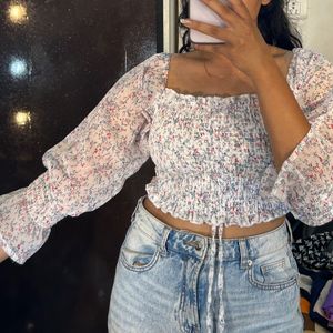 White Wide Neck Crop Top