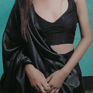 Satin Black saree And Blouse