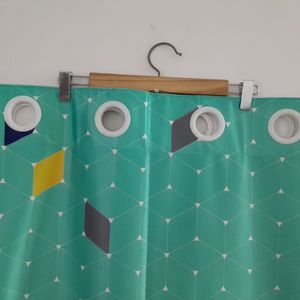 Cyan Green Printed Curtains Set Of 2