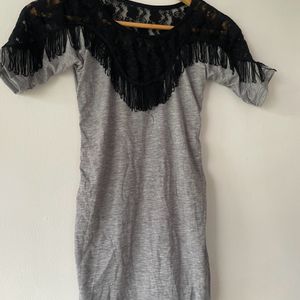 grey colord with black fringes tshirt